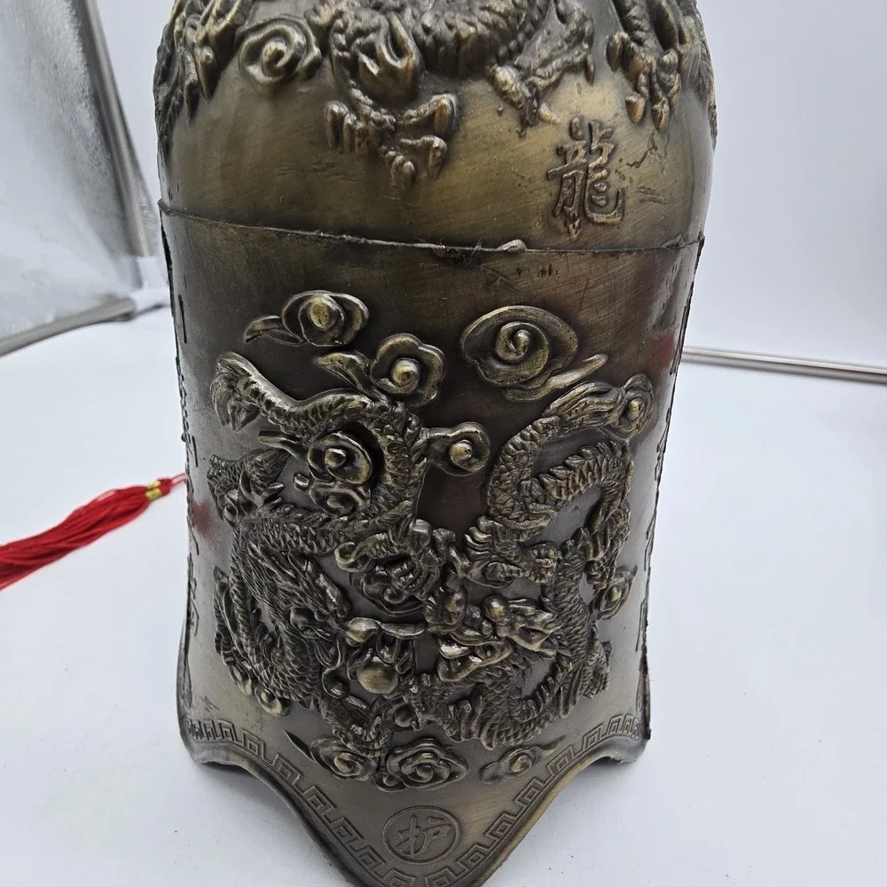 Vintage Chinese‎ Brass Bell with Dragon & Foo Dog Motif For Luck & Wealth